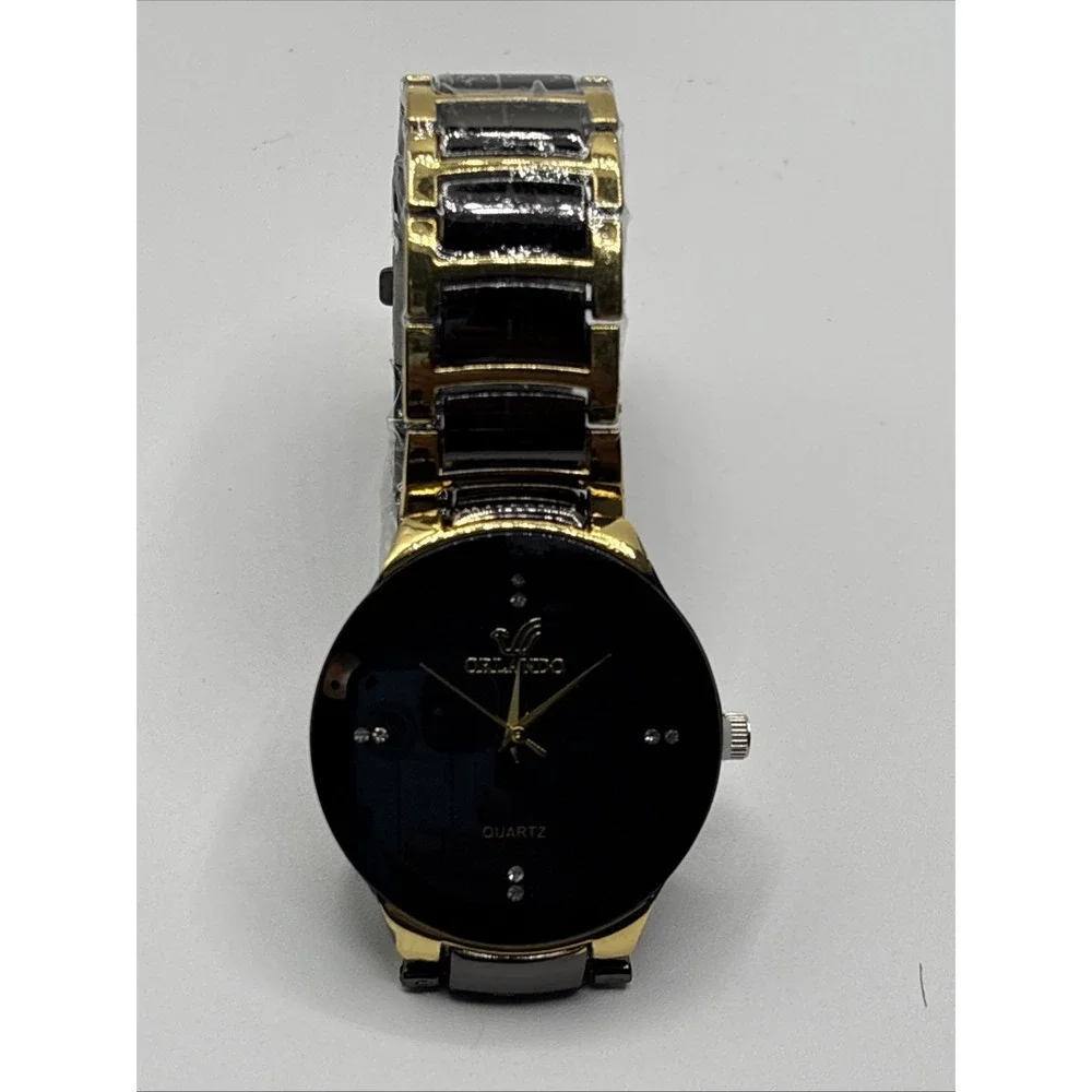 Men Luxury Watches Black Gold‎ Quartz Steel Wristwatch.